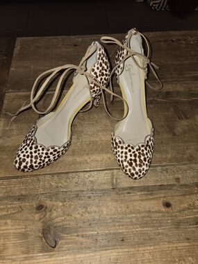 Brown & White Leopard Print Ankle Tie Flats